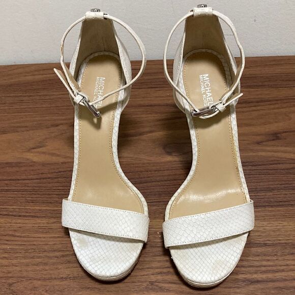 MICHAEL Michael Kors Shoes - Michael Michael Kors Hutton White Embossed Ankle Strap Sandals. Size 8.